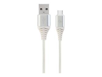 GEMBIRD CC-USB2B-AMCM-2M-BW2 Gembird premium kabel USB-C 2.0 (AM/CM) metalowe wtyki, oplot, 2m, srebrny/biały